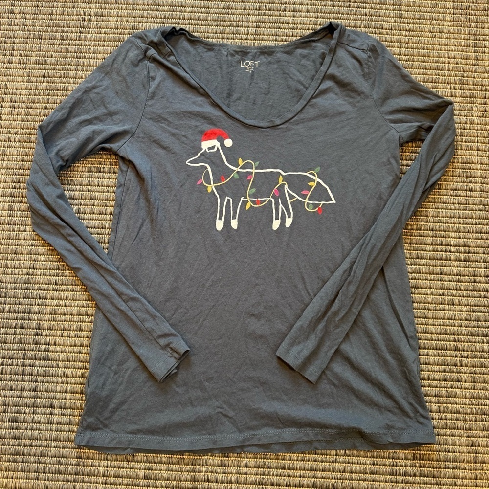 LOFT Fun ChristmasGray Long Sleeve Tee